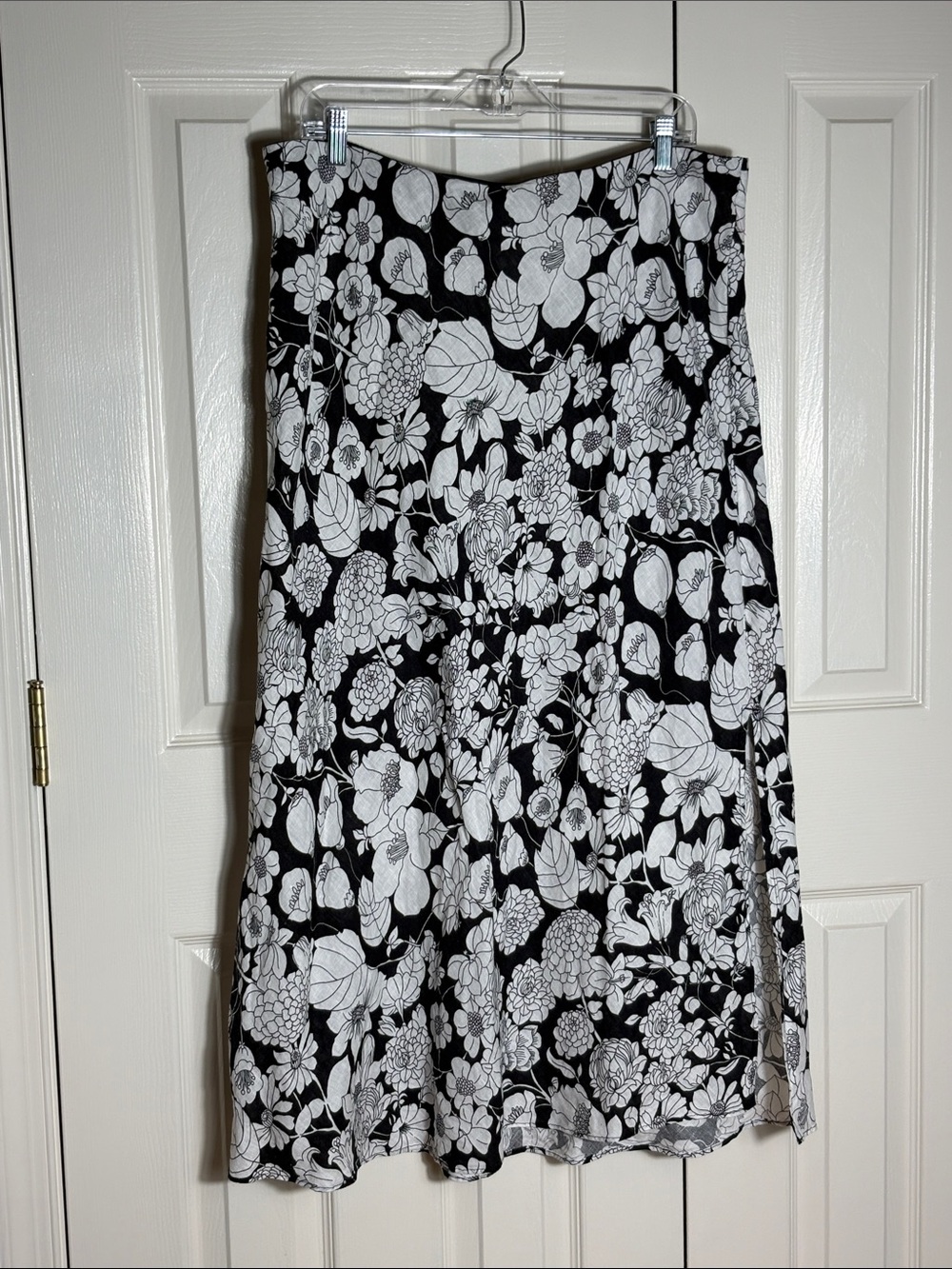 J. Crew Black and White Floral Maxi Skirt 100% Linen